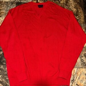 Zara Men's Vibrant Red V-Neck Sweater
